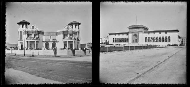 Villa les Tourelles — Maroc - Casablanca, villas jumelles dites -Les Tourelles- et palais de justice (rec0307)